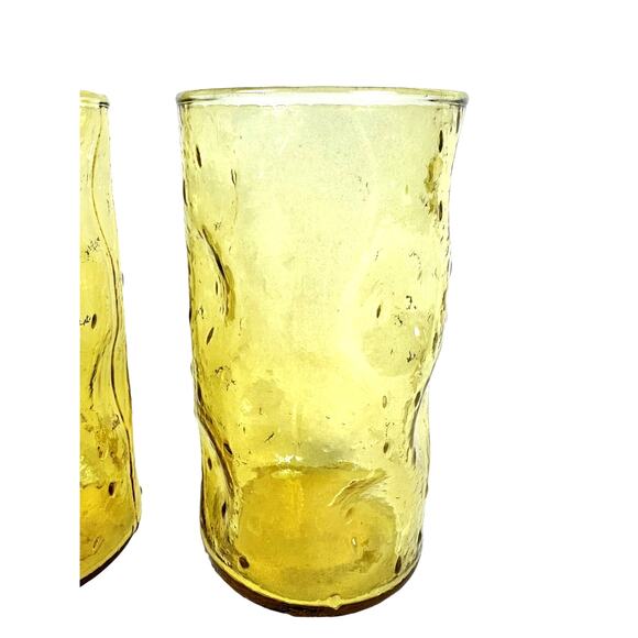 Amber Bubble Thumbprint Textured Vintage 1960's Glasses Set of 3-RARE! - Picture 4 of 8